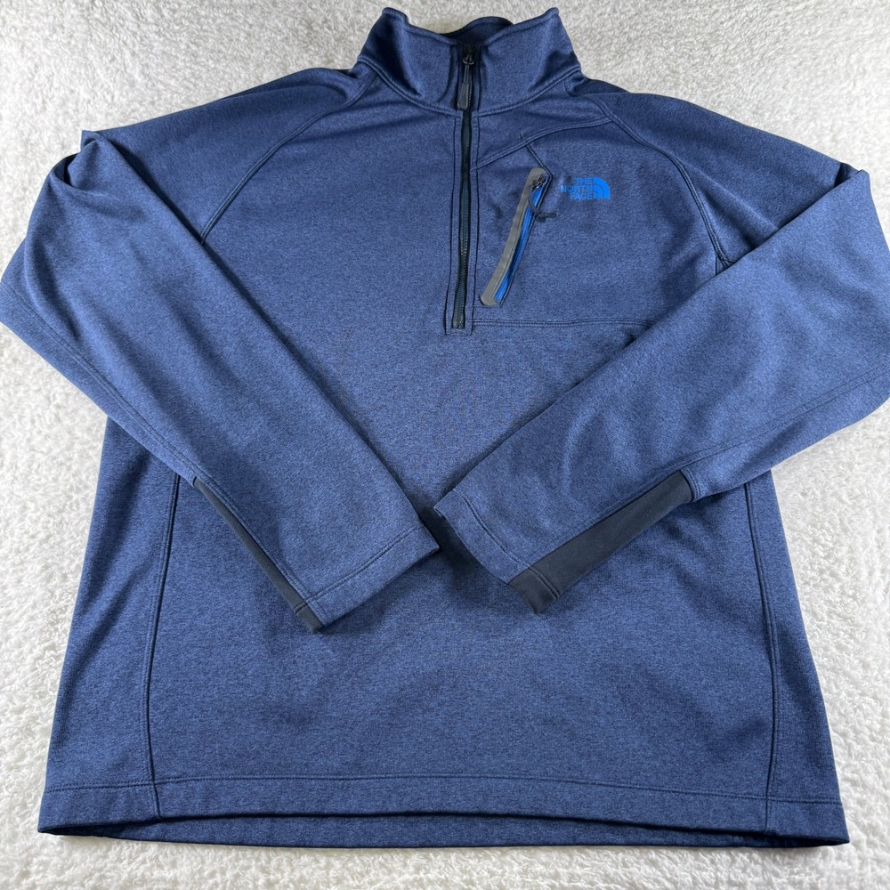 The North Face Men's Pullover 1/4 Zip Sweatshirt Navy Blue Large Stretch Clean
